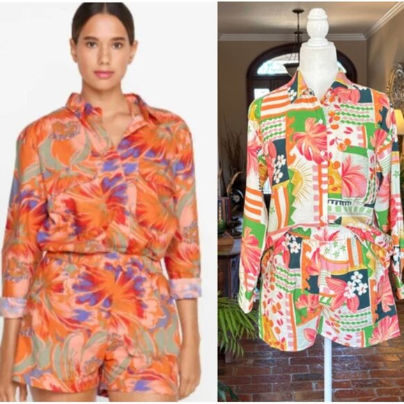 Hausen Tropical mixed print shorts and shirt set size S - Picture 10 of 10